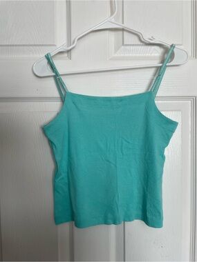 Vintage Frenchi 100% Cotton Sz L Aqua Tank Cami Top - Sleeveless Spaghetti Strap